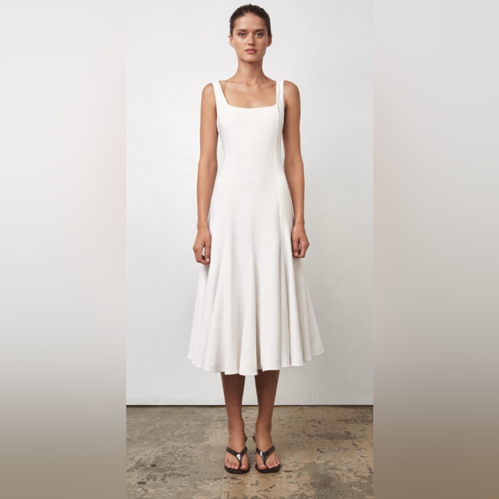 Zara White Pleated Midi Dress
